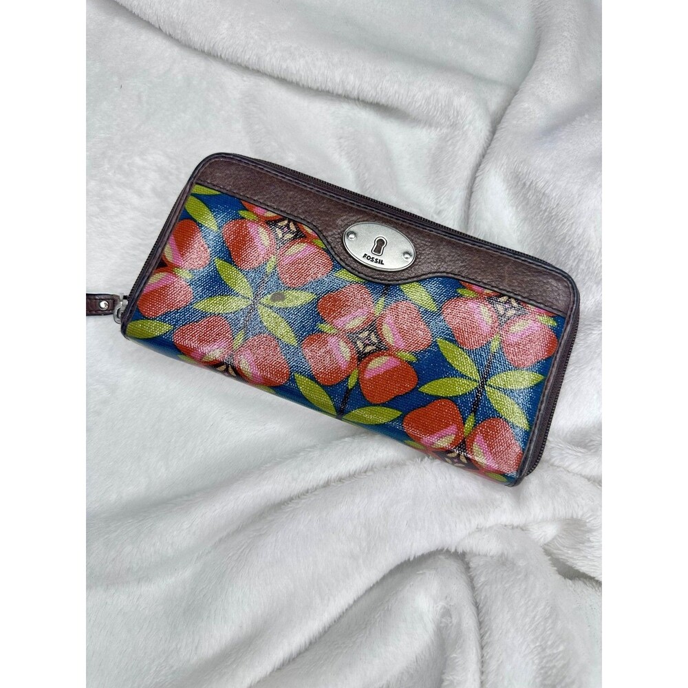 Fossil Wallet Womens One Size Multicolor Floral Zip Around Key Per Organizer